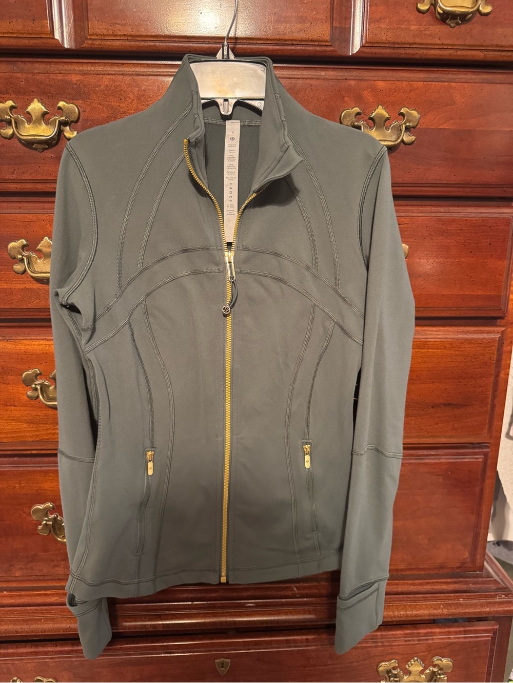 lululemon athletica Olive Green Zip-Up Jacket with Gold Zippers
